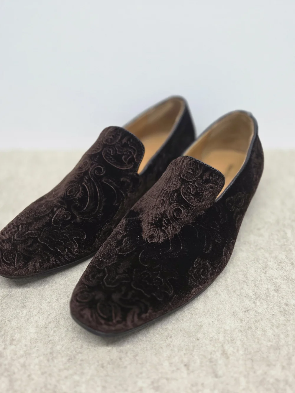 Henry Ferrera Men's Brown Velvet Embroidered Smoking Loafers 9.5 Gothic Romance